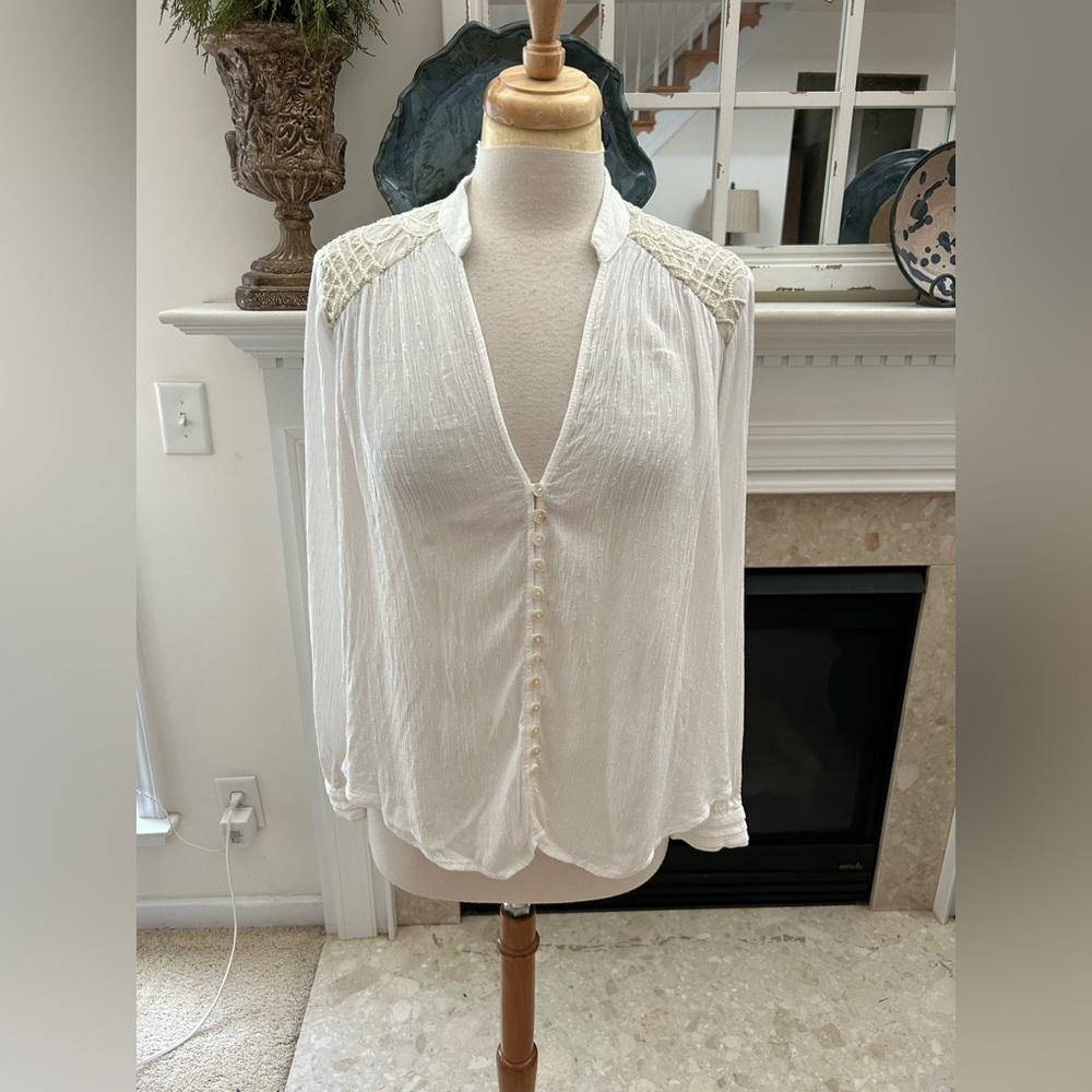 Free People Oversized White Bohemian Style Sheer Top